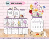 Floral calendar 2027, flower calendar, desk calendar, calendar 2027, calendar template, printable calendar 2027, mini calendar