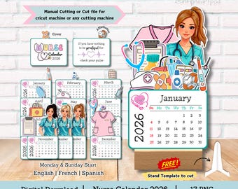 Nurse Calendar, medical calendar, desk calendar, calendar 2026, mini calendar, cut file calendar