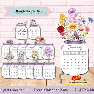 Calendario floreale 2026, calendario floreale, calendario da tavolo, calendario 2026, modello di calendario, calendario stampabile 2026, mini calendario