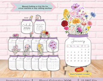 Floral calendar 2026, flower calendar, desk calendar, calendar 2026, calendar template, printable calendar 2026, mini calendar