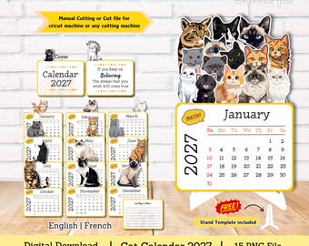 Cat Calendar 2027: DIY Craft PNG Cut File (Digital Download)