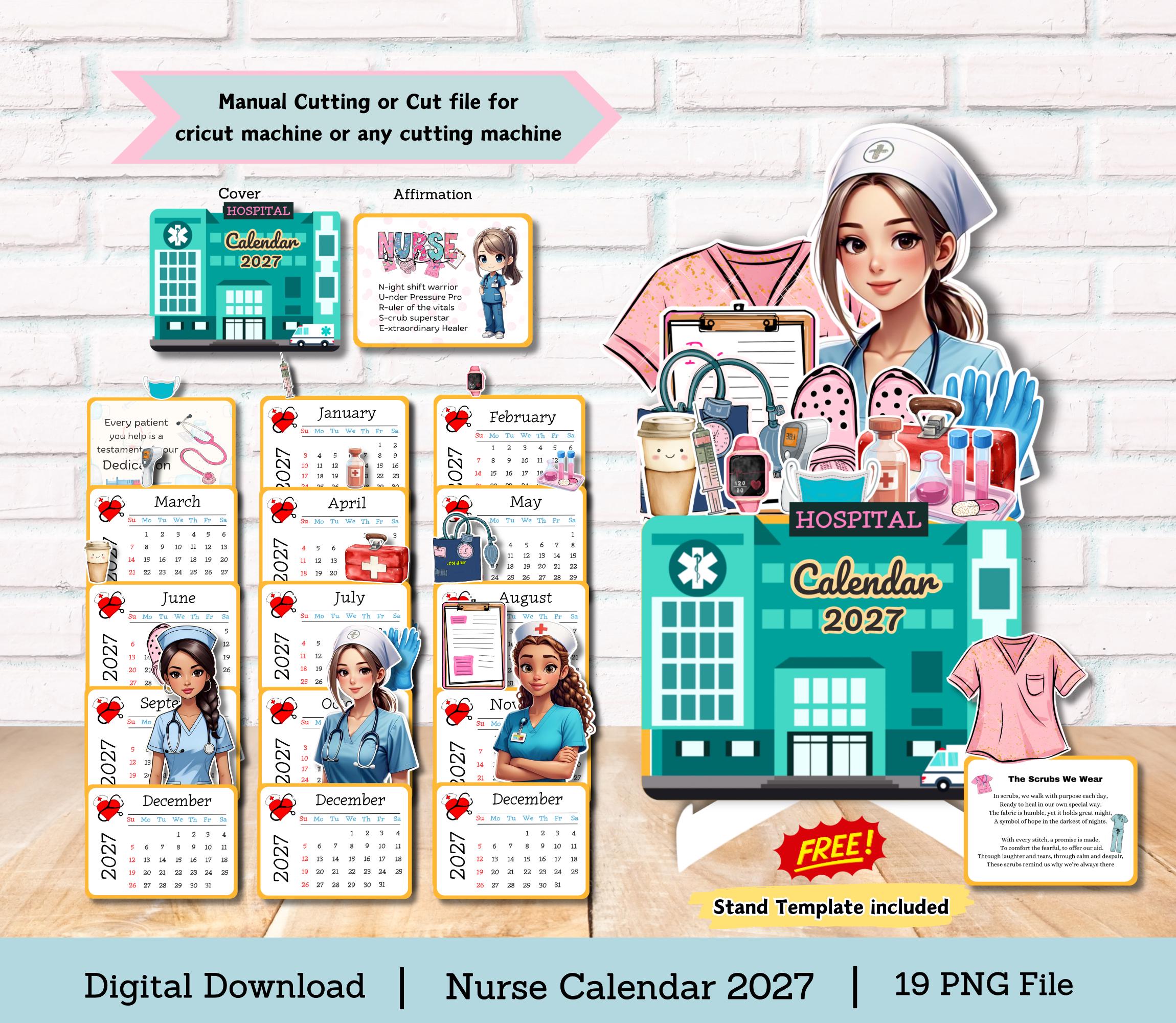 Nurse Desk Calendar 2027: Medical Theme, DIY Cut File (digital