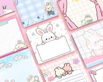 Cute bunny notepad, Kawaii Rabbit Stationery, journal, to do list, digital download