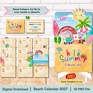 Strandkalender 2027, kalender met oceaanvibes, zomerstrandkalender, cadeau voor strandliefhebbers, bureaukalender, kalender 2027, stapelbare kalender