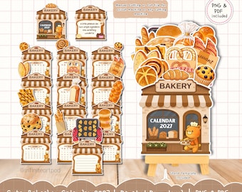 Bakery Shop Calendar, Bread lover Calendar 2027, Cute Bake shop calendar, desk calendar, calendar 2027, mini calendar, cut file for cricut