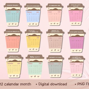 Coffee Cup Mini Calendar, Coffee Cup Desk Calendar, Coffee Printable ...