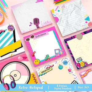 Notatnik retro, notatnik w stylu lat 90., luźny notatnik, notatnik do druku, notatnik kawaii, lista rzeczy do zrobienia, notatnik, notatnik papierniczy, uroczy notatnik