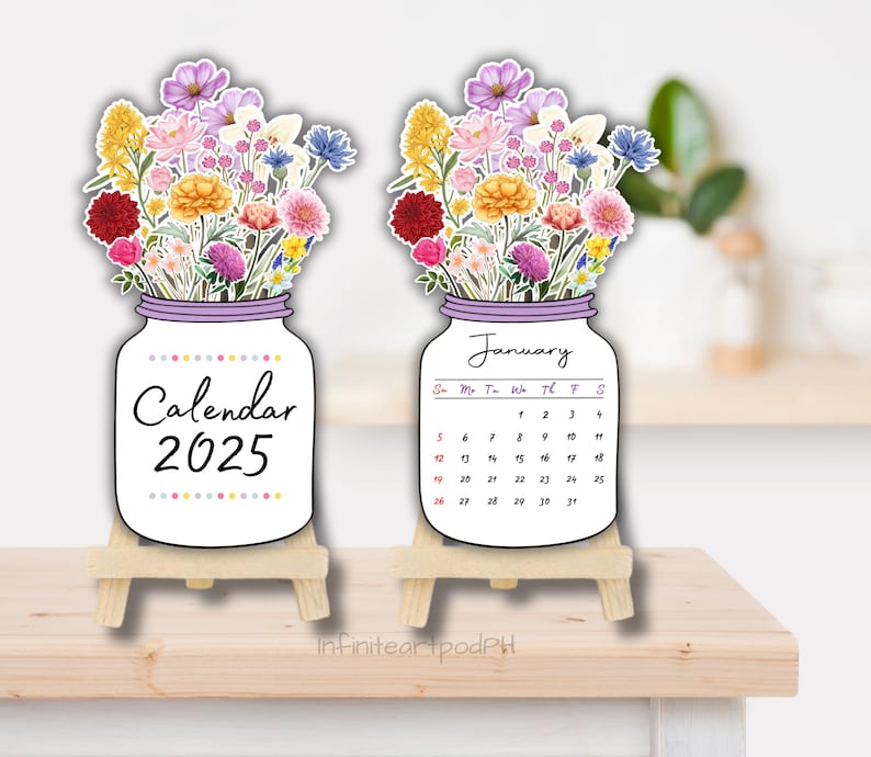 Calendario floral 2025, calendario de flores, calendario de escritorio, calendario 2025