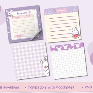 Bunny Notepad printable, Bunny memo pad printable, notepad for Goodnotes, Digital download, sticky note template image 4