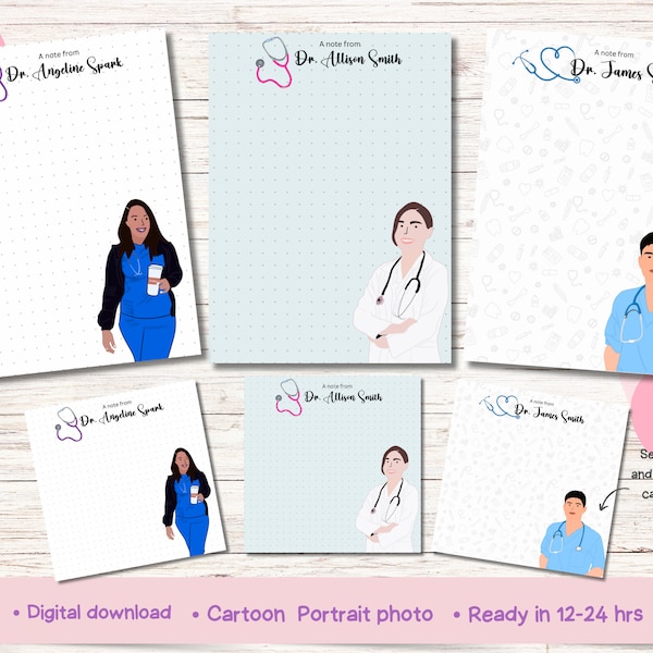 Doctor notepad, doctor portrait notepad, doctor personalized gift, doctor custom portrait, personalized notepad, notepad template