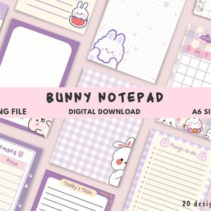 Notatnik Króliczek, słodki notatnik Króliczek, szablon notatnika Króliczek, notatnik A6, arkusz notatek, notatnik Kawaii, notatnik do wydrukowania, notatnik z listą rzeczy do zrobienia