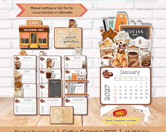 Coffee Shop Calendar, Coffee lover calendar, desk calendar, calendar 2027, mini calendar, stackable calendar, printable calendar