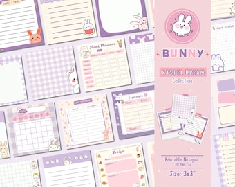 Bunny Notepad imprimible, Bunny memo pad imprimible, bloc de notas para Goodnotes, Descarga digital, plantilla de nota adhesiva