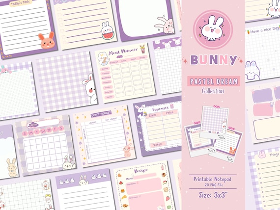 Bunny Notepad printable, Bunny memo pad printable, notepad for Goodnotes, Digital download, sticky note template