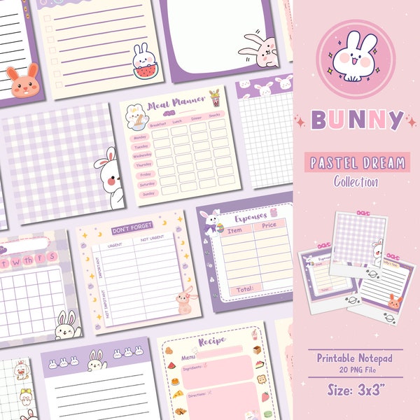 Bunny Notepad druckbare, Hase Notizblock druckbare, Notizblock für Goodnotes, Digitaler Download, Haftnotizvorlage