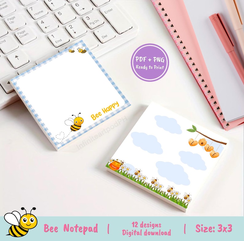 Bee Notepad, Bee Memopad, Bee Positive Notepad, Kawaii Notepad ...