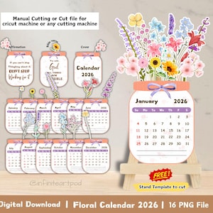 Floral desk calendar, flower calendar 2026, calendar template, Printable calendar, Mini Desk calendar 2026, calendar 2026, calendar