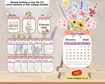 Floral desk calendar, flower calendar 2026, calendar template, Printable calendar, Mini Desk calendar 2026, calendar 2026, calendar