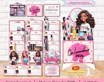 Makeup Artist desk Calendar, Makeup Store Calendar, Beauty Salon Calendar, Calendar 2026, desk calendar, Printable Calendar, cut file