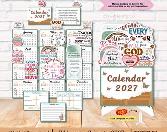 Bible verse Calendar 2027, Scripture desk calendar, Faith Journal, PNG cutfile, instant download