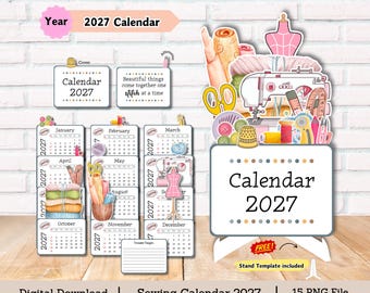 Sewing Desk Calendar 2027: PNG DIY Cut File (Digital Download)