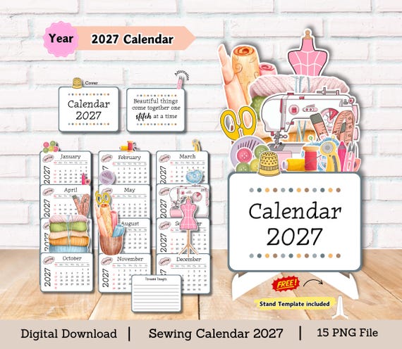 Sewing Desk Calendar 2027: PNG DIY Cut File (Digital Download)