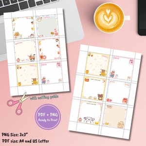 May include: Two sheets of printable stationery with cute illustrations and text. The designs include bears, desserts, and phrases like "Amazing" and "Sweet". The text "PDF + PNG Ready to Print" is also visible. The PNG size is 3x3 inches.