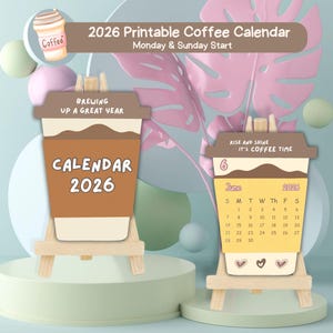 Coffee cup mini calendar, coffee cup desk calendar, coffee printable calendar, coffee calendar, coffee calendar template, printable calendar
