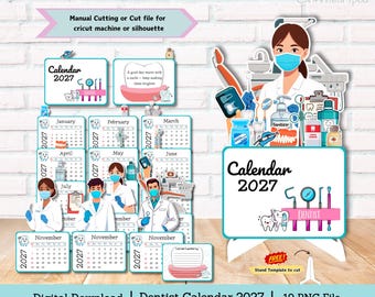Dentist Calendar, Medical Calendar, dentistry calendar, desk calendar, calendar 2027, mini calendar, cut file calendar