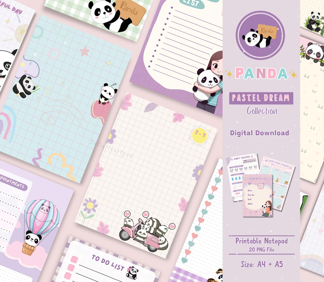 Panda Notepad, Panda Memopad, Kawaii Notepad, Printable Notepad ...