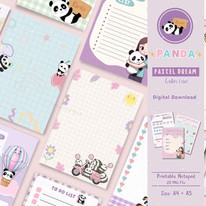 Notatnik panda, notatnik panda, notatnik kawaii, notatnik do druku, szablon notatnika, notatnik A5