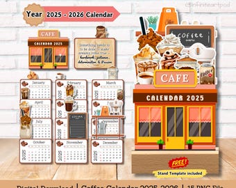 Coffee Shop Calendar, Coffee lover calendar, desk calendar, calendar 2025, mini calendar, stackable calendar, printable calendar