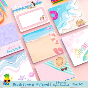 Notatnik plażowy lato, notatnik letni, uroczy notatnik, notatnik kawaii, notatnik do druku, notatnik tropikalny, notatnik, lista rzeczy do zrobienia, motyw oceanu