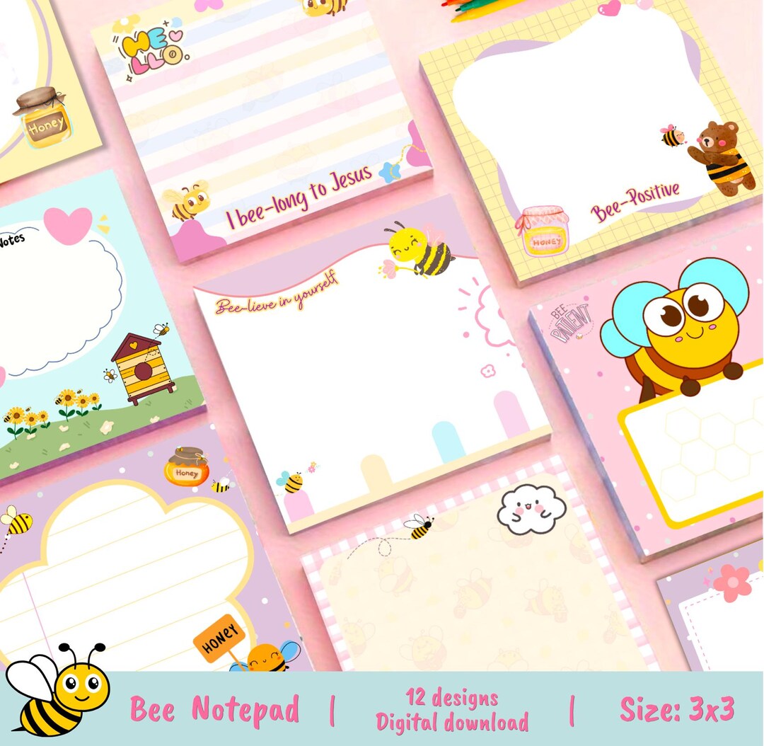 Bee Notepad, Bee Memopad, Bee Positive Notepad, Kawaii Notepad ...