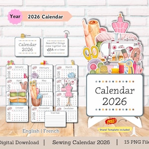 Sewing Desk Calendar 2026: PNG DIY Cut File (Digital Download)