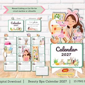 Beauty Spa Calendar, Spa Calendar, Beauty Salon Calendar, Massage therapy, desk calendar, calendar 2027, mini calendar, cut file calendar