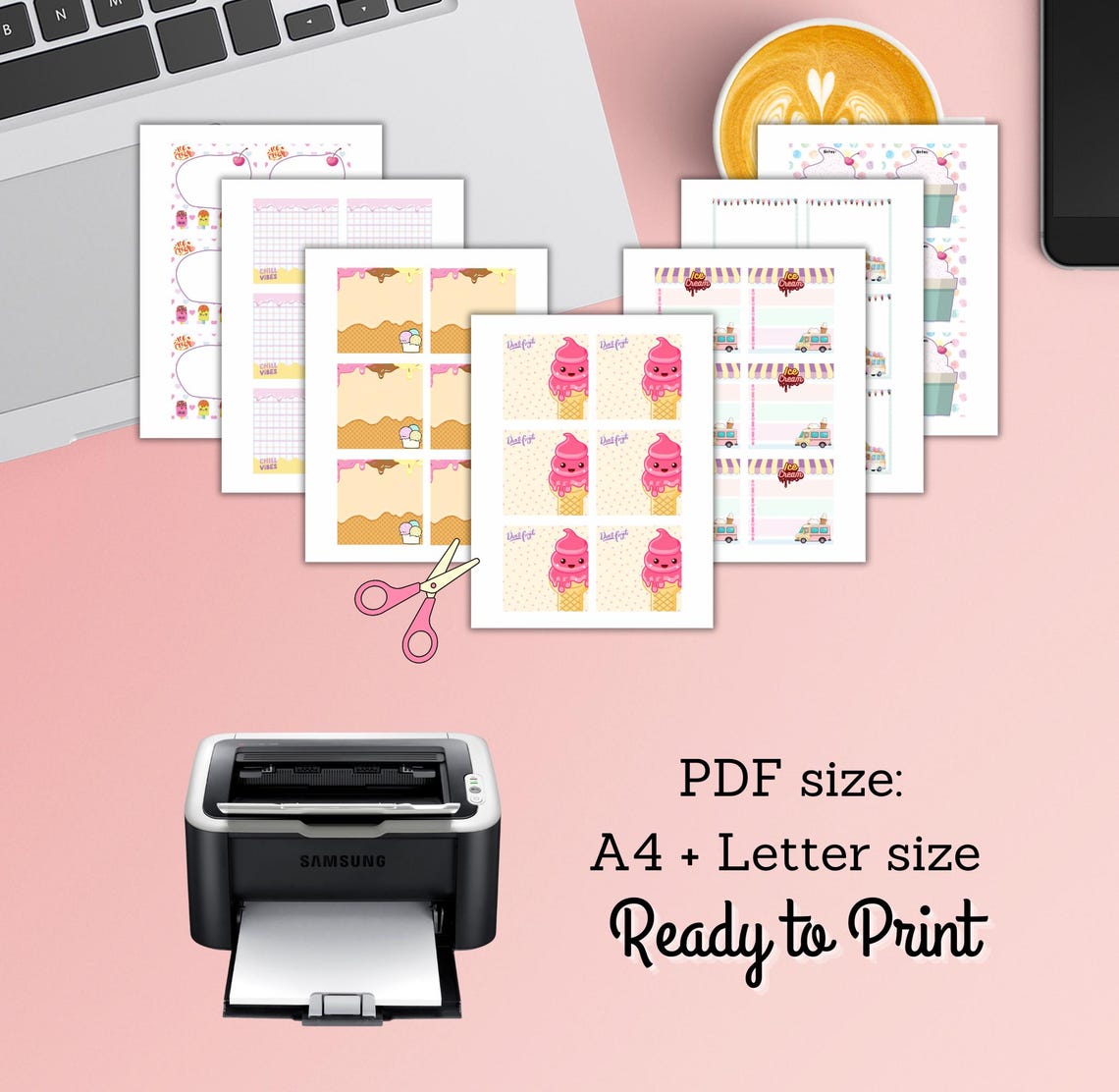 Ice Cream Notepad, Kawaii Notepad, Notepad Template, Memopad, to Do ...