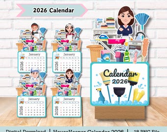 HouseKeeper Calendar, Cleaner Calendar, Maid Calendar, desk calendar, calendar 2026, mini calendar, cut file calendar, stackable calendar