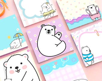 IJsbeer Kladblok, afdrukbaar notitieblok, kawaii-kladblok, memoblok, takenlijstnotitieblok, schattig notitieblok, briefpapiernotitieblok