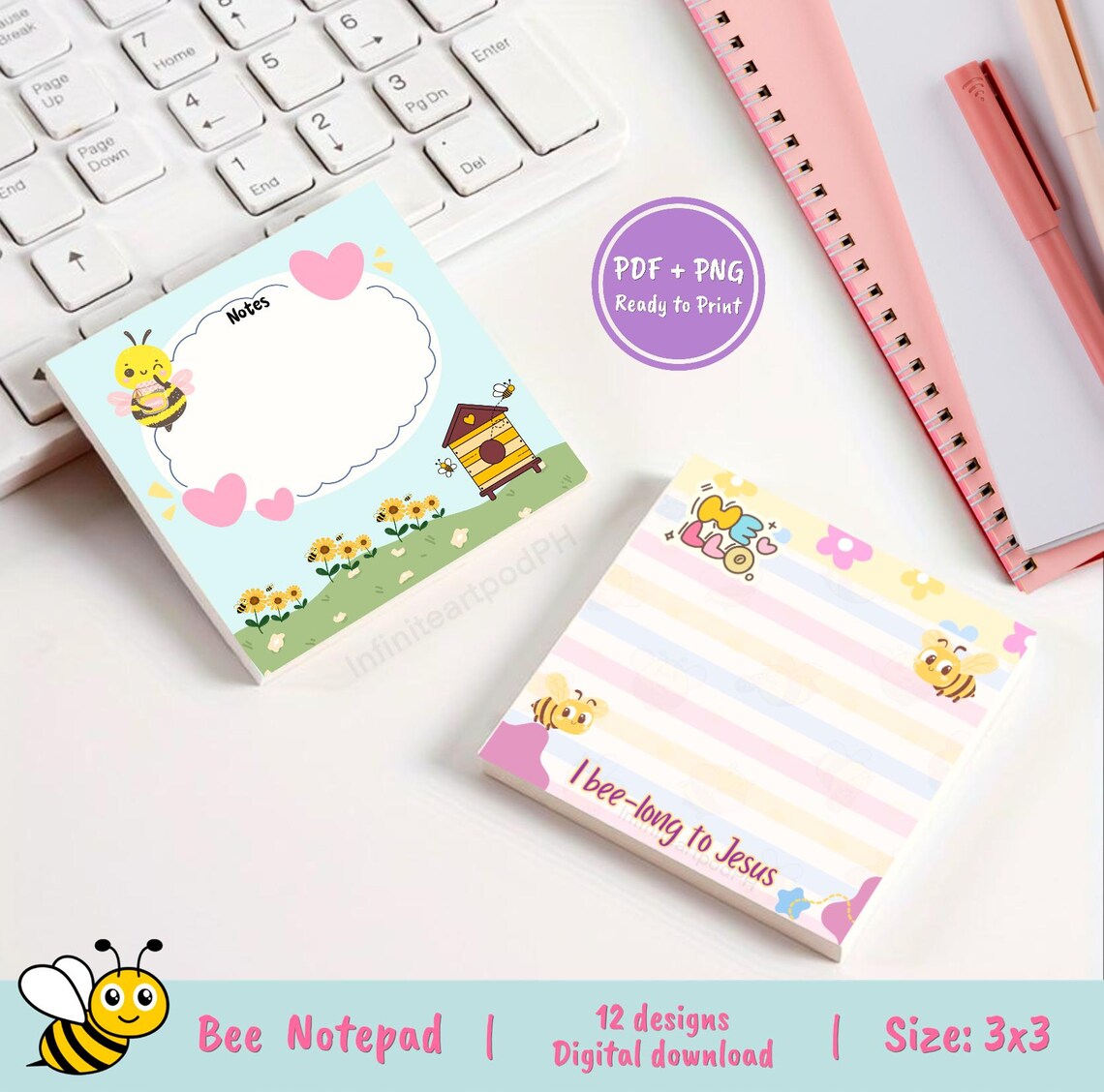 Bee Notepad, Bee Memopad, Bee Positive Notepad, Kawaii Notepad ...