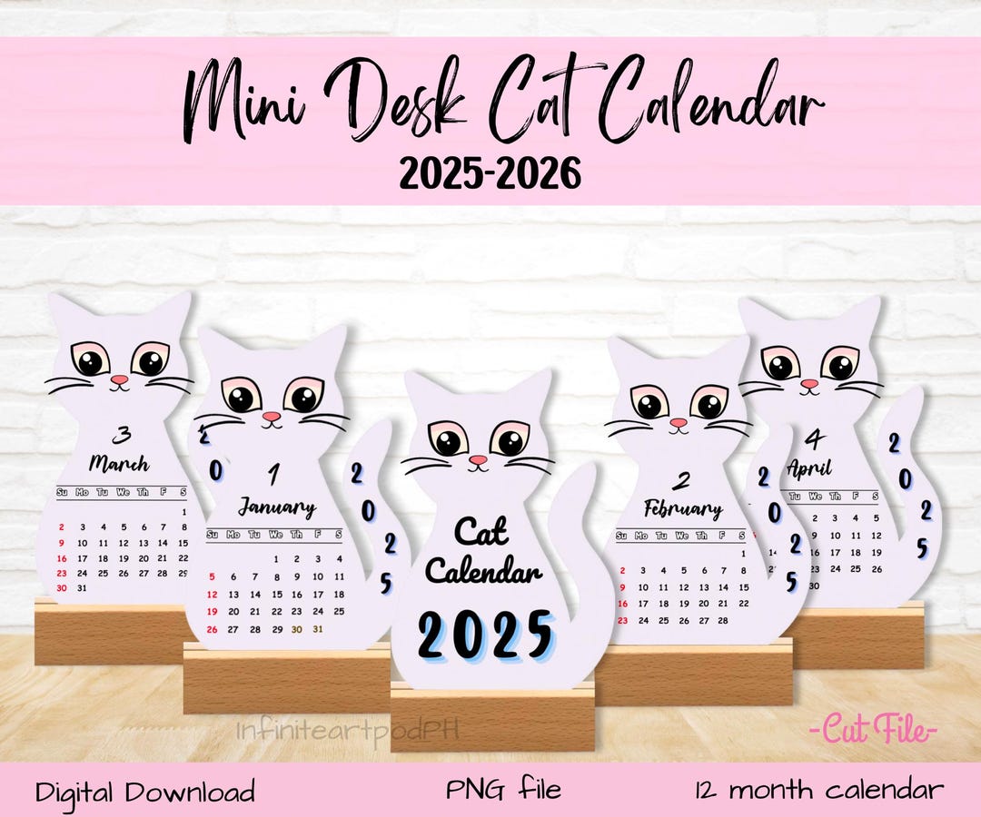 Cat Calendar, Desk Calendar, Mini Calendar, Printable Calendar, Cat