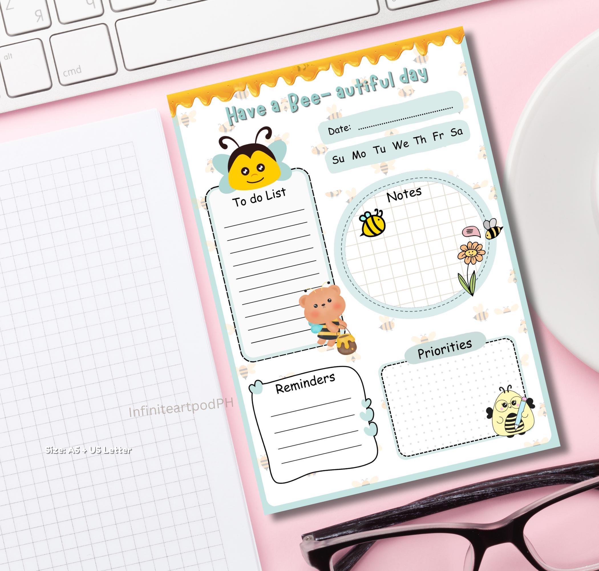 Bee Notepad, Bee Memopad, Kawaii Notepad, Cute Notepad, Bee to Do List ...