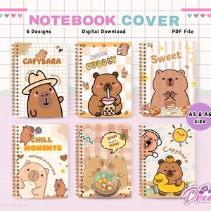 Copertina per quaderno Capibara, quaderno stampabile, copertina per diario, quaderno A5, quaderno A6, download immediato immagine 1