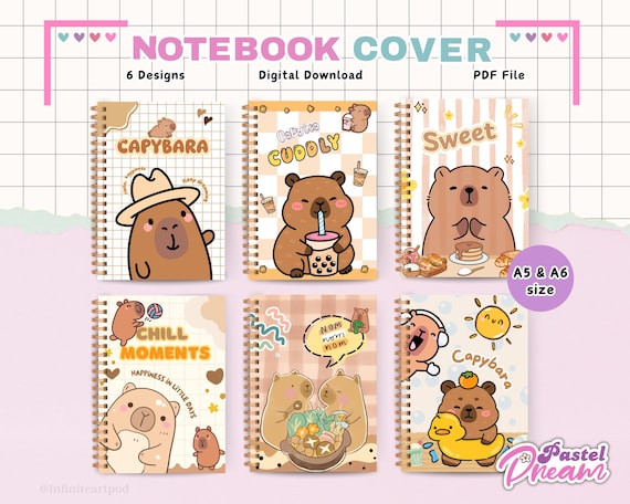 Capybara Notebook Cover, Printable Notebook, Journal Cover, A5 notebook, A6 notebook, instant download
