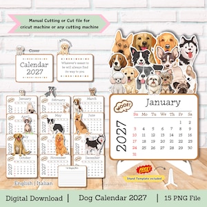 Dog Calendar, Desk Calendar, Mini desk calendar, calendar 2027, desk calendar 2027, cut file calendar, calendar template