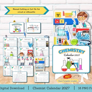 Calendario da chimico, calendario da scienziato, calendario da laboratorio, calendario da scrivania, calendario 2027, file di taglio per Cricut, mini calendario