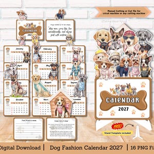 Dog Fashion Calendar 2027, Paw Calendar, Dog lover, Instant Download, PNG Cutfile