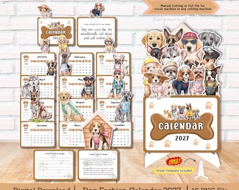 Dog Fashion Calendar 2027, Paw Calendar, Dog lover, Instant Download, PNG Cutfile