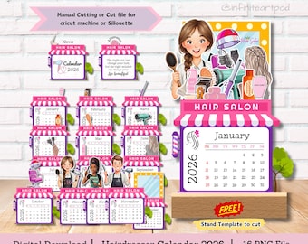 Hairdresser Calendar, Hair Salon Calendar, hair stylist calendar, desk calendar, calendar 2026, cut file calendar, mini calendar