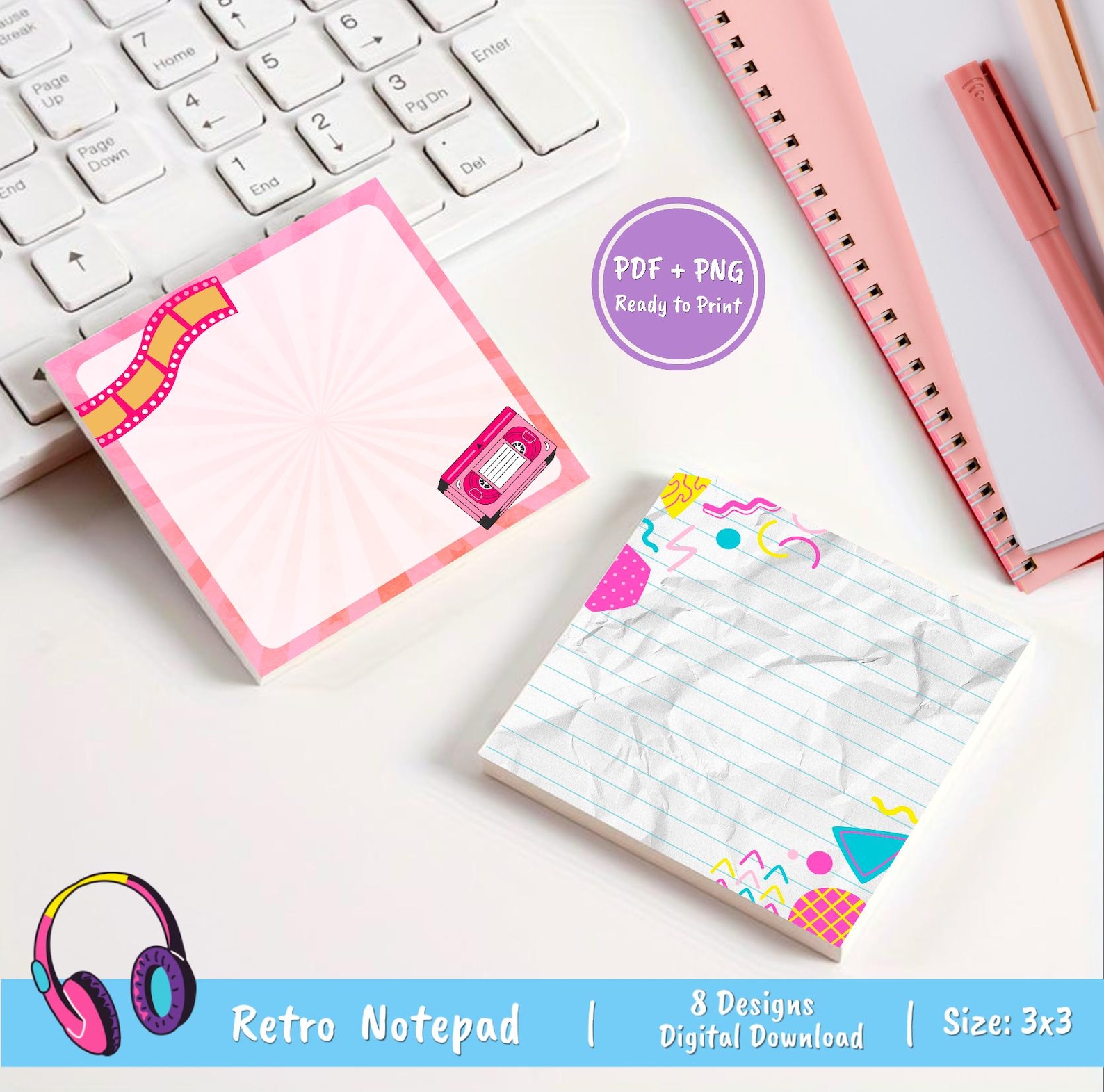 Fancy Notepad Pdf Retro Groovy Notepad: 90s Style Printable (PDF & PNG Download - Etsy